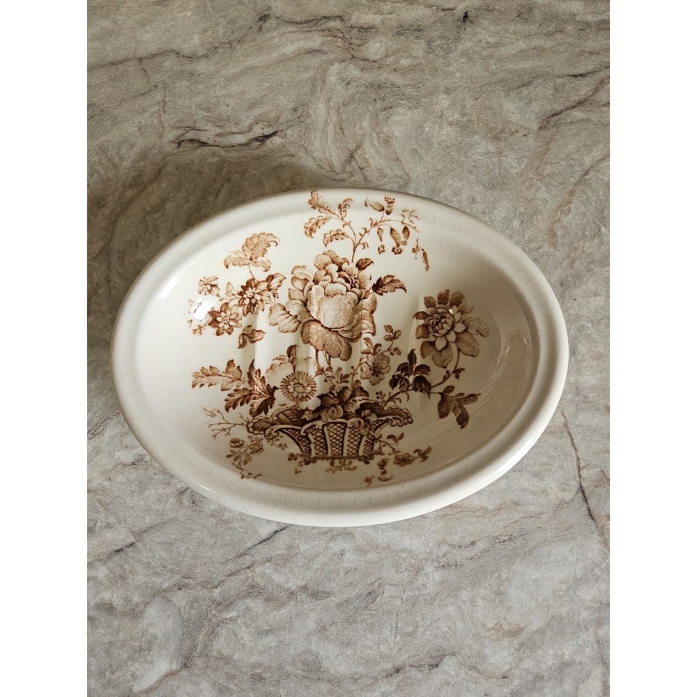 Antique Ironstone Charlotte Royal Crownford England Soap Dish Brown TransferWare